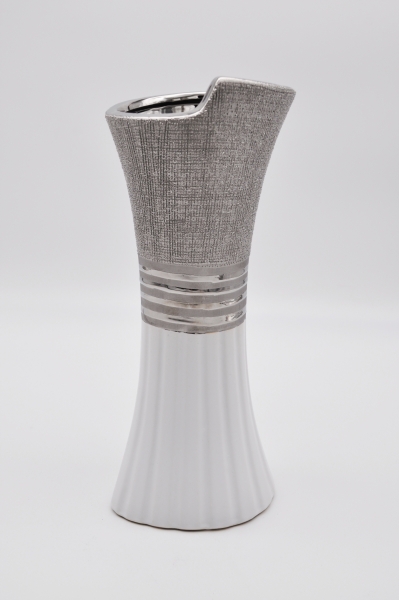 Hochwertige Vase 30 cm Weiß/Silber modern Dekovase Blumenvase